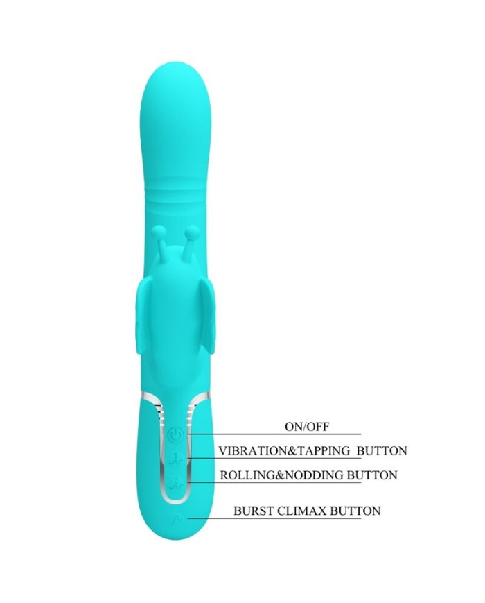 PRETTY LOVE VIBRADOR RABBIT MULTIFUNCIoN 4 EN 1 MARIPOSA VERDE AGUA