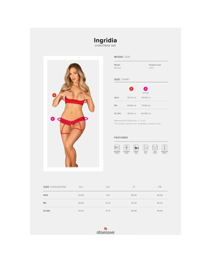 OBSESSIVE INGRIDIA SET DOS PIEZAS CROTCHLESS ROJO XS S