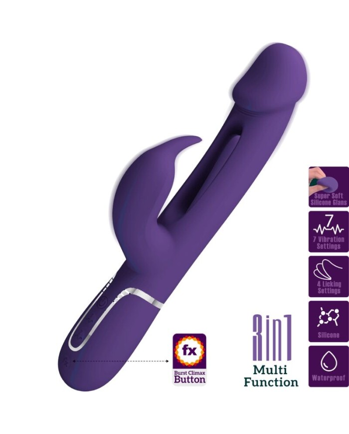 PRETTY LOVE KAMPAS VIBRADOR RABBIT 3 EN 1 MULTIFUNCIoN CON LENGUA VIOLETA