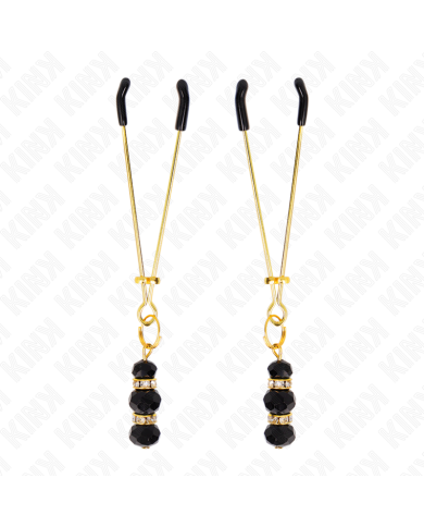 KINK PINZAS PARA PEZONES DORADA FINA CON TRIPLE BOLA DE VIDRIO NEGRO 7 CM