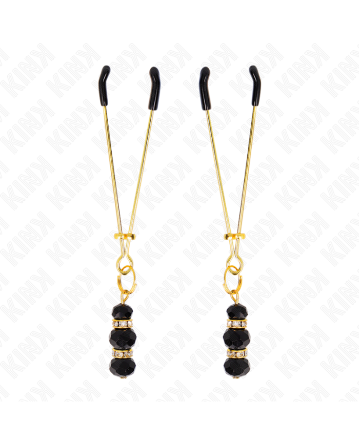 KINK PINZAS PARA PEZONES DORADA FINA CON TRIPLE BOLA DE VIDRIO NEGRO 7 CM