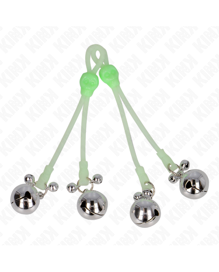 KINK PINZAS PARA PEZONES LUMINOSAS FORMA CALABERA CON CASCABEL SONORO AJUSTABLE VERDE PLATEADO