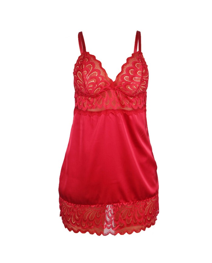 SUBBLIME BABYDOLL SATINADO CON ENCAJE ROJO S M