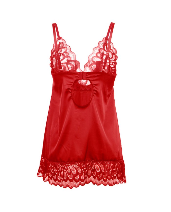 SUBBLIME BABYDOLL SATINADO CON ENCAJE ROJO S M