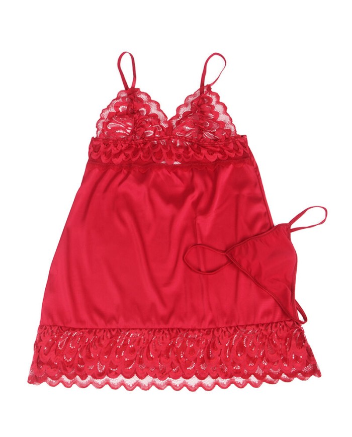 SUBBLIME BABYDOLL SATINADO CON ENCAJE ROJO S M