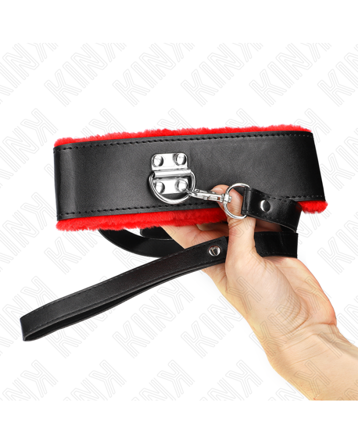 KINK COLLAR CON CORREA 116 CM DE PIEL ROJO AJUSTABLE 40 48 CM X 6 CM