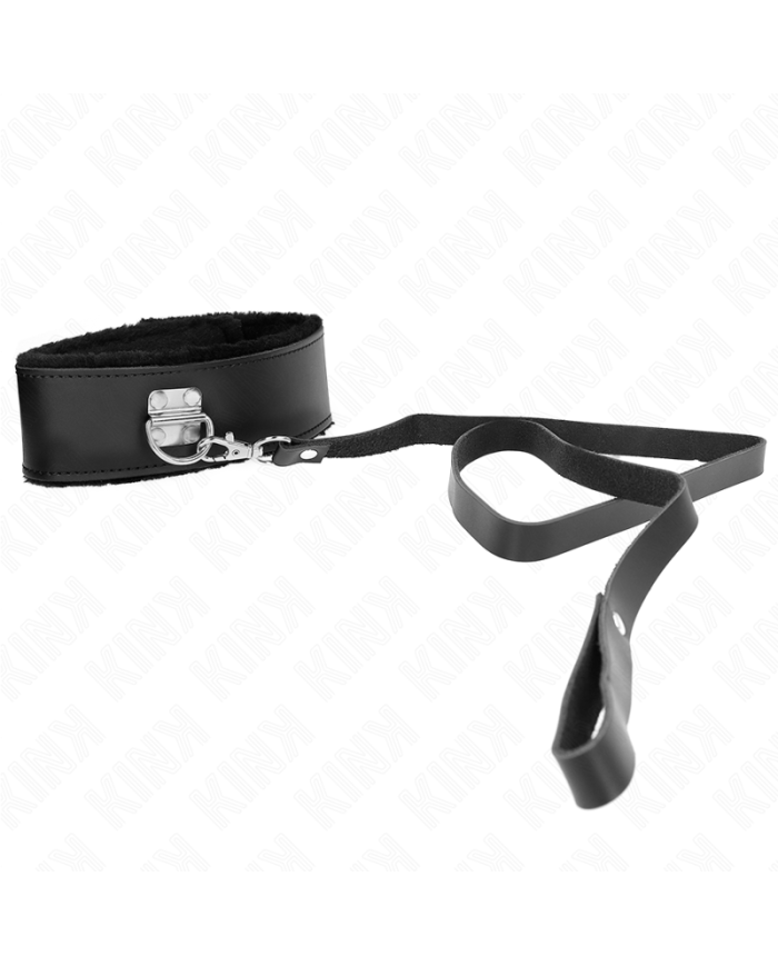 KINK COLLAR CON CORREA 116 CM DE PIEL NEGRO AJUSTABLE 40 48 CM X 6 CM